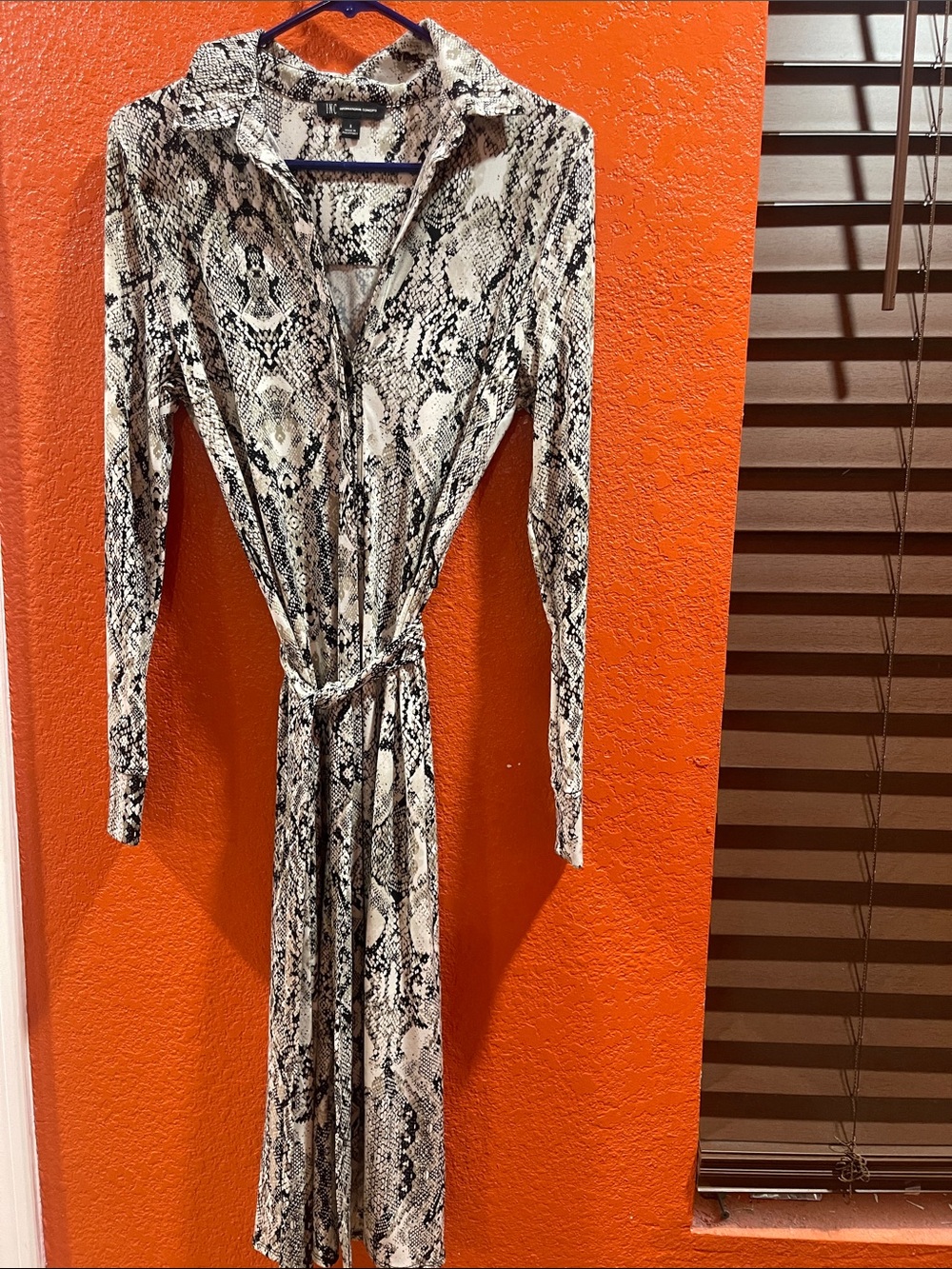 INC International Concepts Black & Cream Snake-Print Midi Shirt Dress